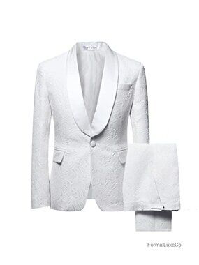 Men's 2-Piece Jacquard Suit Tuxedo 1 Button Shawl Collar Slim Fit
